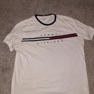 Tommy Hilfiger Men's White Tee with Red and Blue Accents
